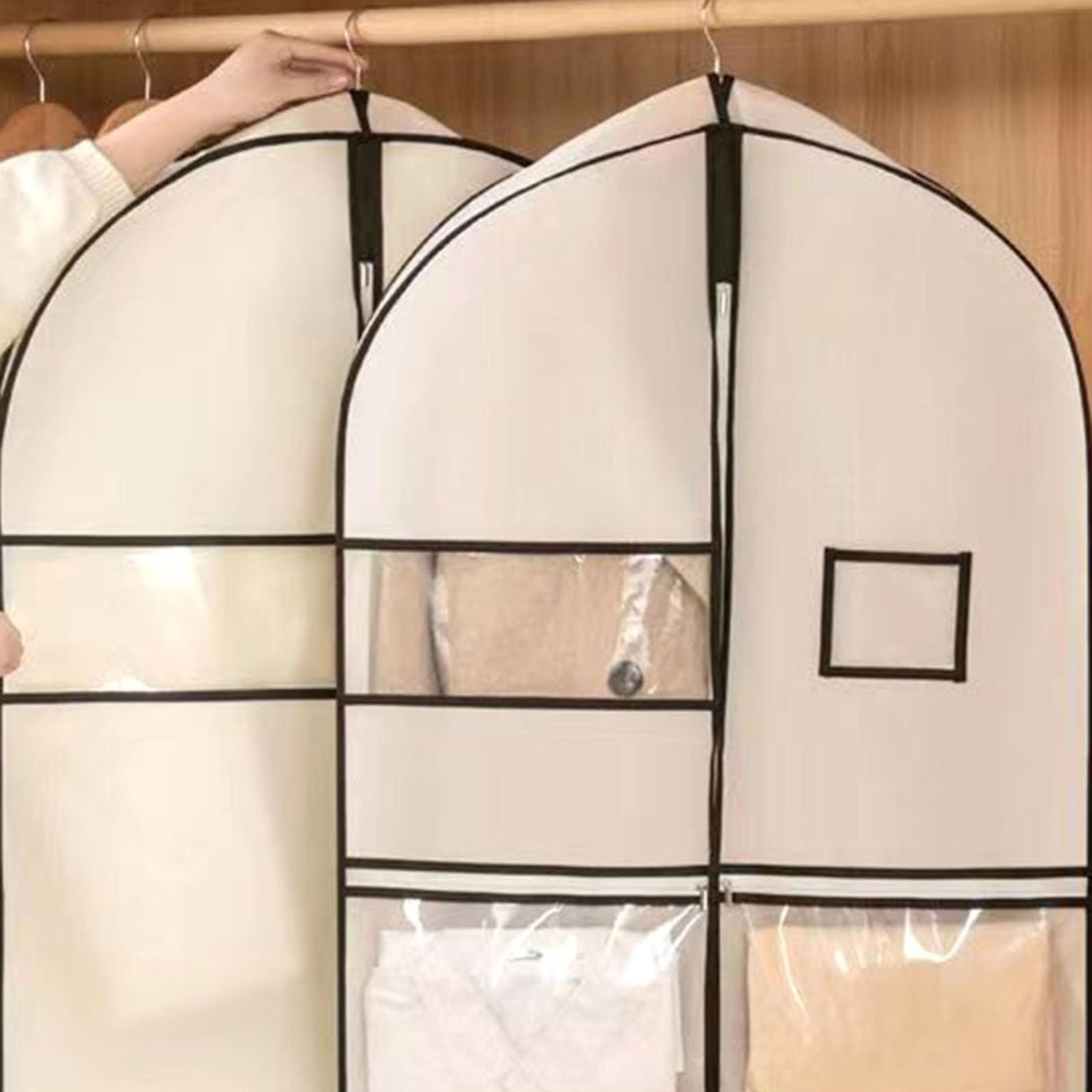 1-3PC Suit Bags Hanging Garment Bags with Window for Coats Jackets Dresses Closet Organizer Space Saving Storage Solution for Travel Packing Non Woven