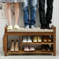 thumbnail image 2 of Solid Wood Entryway Shoe Rack Storage Bench with Cushioned Seat 2 Shelves and Drawer, 2 of 5