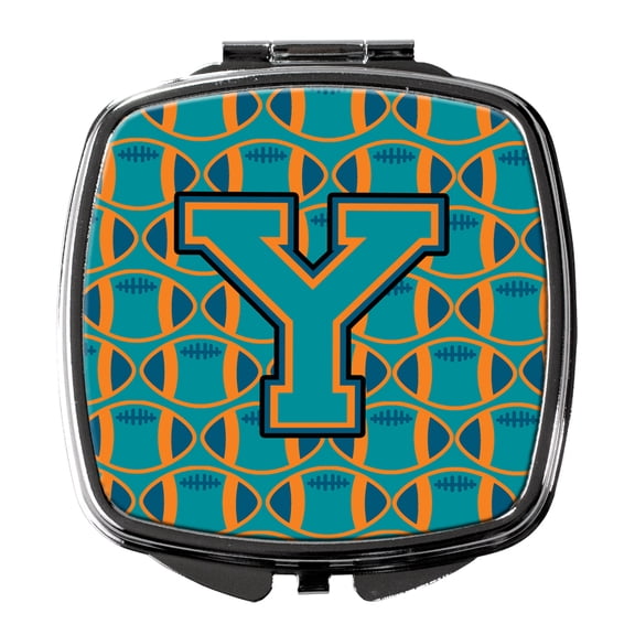 Letter Y Football Aqua Orange and Marine Blue Compact Mirror CJ1063-YSCM