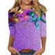 thumbnail image 2 of Ounisa 2025 Womens 3/4 Sleeve Tops Mardi Gras Costumes Fashion Round Neck Color Printed Blouse, 2 of 6