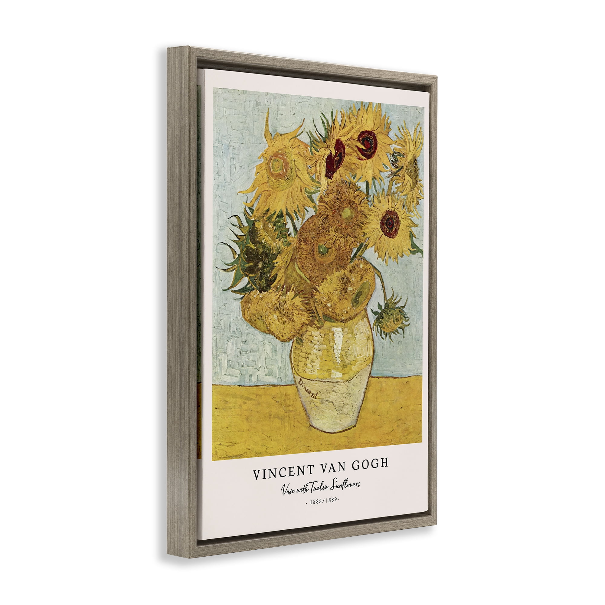 Stupell Industries Classic Vase with Twelve Sunflowers Brown Framed Floater Canvas Wall Art, design by Vintage Hustle