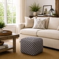thumbnail image 6 of Casafield Square Pouf Ottoman, Dark Gray - 18.5" W x 18.5" D x 14.5" H Cotton Knit Foot Stool - Boho Floor Pouffe for Living Room, 6 of 9