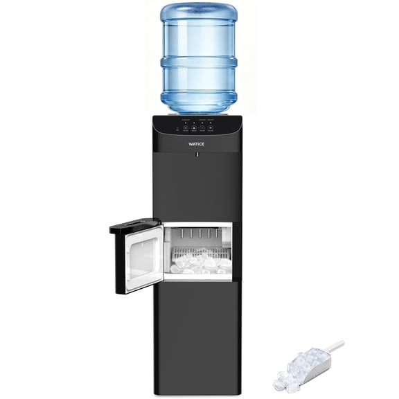 WATICE 3-in-1 Top Loading Water Cooler Dispenser with Ice Maker, Hot & Cold Water Dispenser for 3 or 5 Gallon Bottle, 22LBS/24H Ice Making, Child Safety Lock, Black