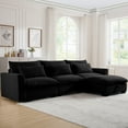 thumbnail image 2 of Corduroy Sectional Sofa with Storage Ottoman and Pillows - Modular L-Shaped Design for Living Rooms and Apartments, Durable Velvet-Like Fabric in Black, 2 of 9