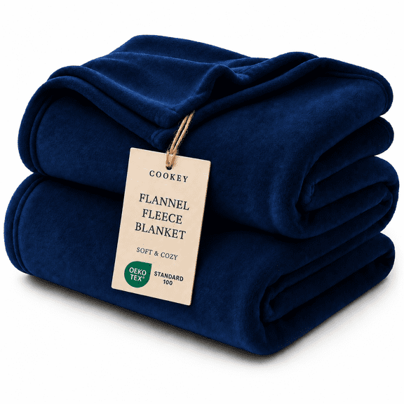 COOKEY Fleece Blanket Queen Size Navy Blue - 300GSM Soft Fluffy Microfiber Anti-Static Queen Blanket 90"x90" for Bed