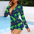 thumbnail image 4 of Mono Con Estampado De Dinosaurios Mono ajustado para mujer Mamelucos navideños elásticos Estilo sexy Casual para Año Nuevo Kuymtek L Verde para Mujer, 4 of 6
