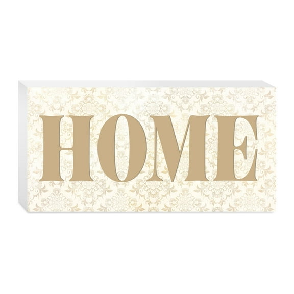 Home Almond Damask Golden Tan 10 x 5 Wood Tabletop Sign Plaque