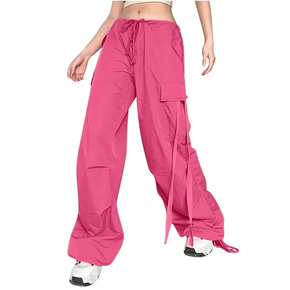 IROINNID Cargo Pants for Women Street Streamers Low Baggy Cargo Pants Personalized Multi-pocket Elastic Feet Dance Trousers,Pink