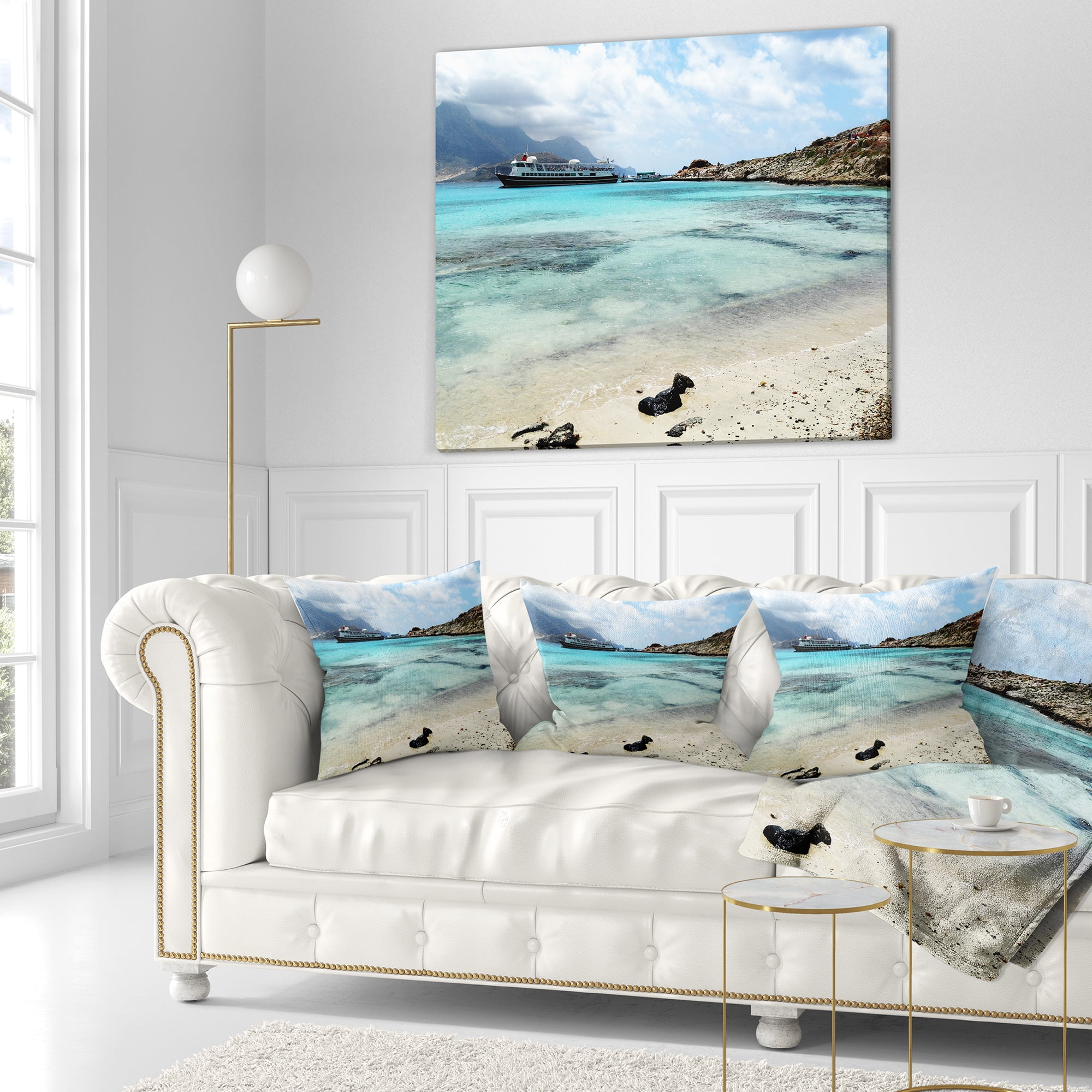 Designart Blue Crete Island in Greece - Seascape Throw Pillow - 16x16