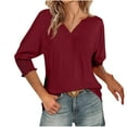 thumbnail image 2 of QUNYINEY V Neck Spring Tops for Women 2025 Casual Puff 3/4 Sleeve Solid Blouses Loose Pullover Tops, 2 of 7