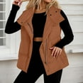thumbnail image 2 of VNKIDY Women Outerwear Vests Solid Color Full Zipper Sleeveless Padded Gilet Lapel Loose Fit Vest With Pockets For Autumn Winter Wear Athletic Outerwear, 2 of 5