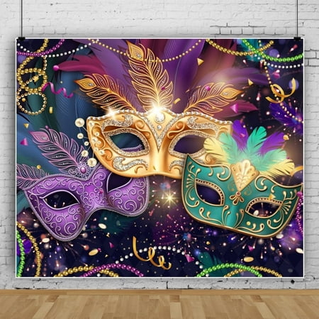Image of SUNOLIFE 5x3ft Masquerade Happy Birthday Party Backdrops Banner Mask Mardi Gras Dress-up Photography Background Evening Party Decorations