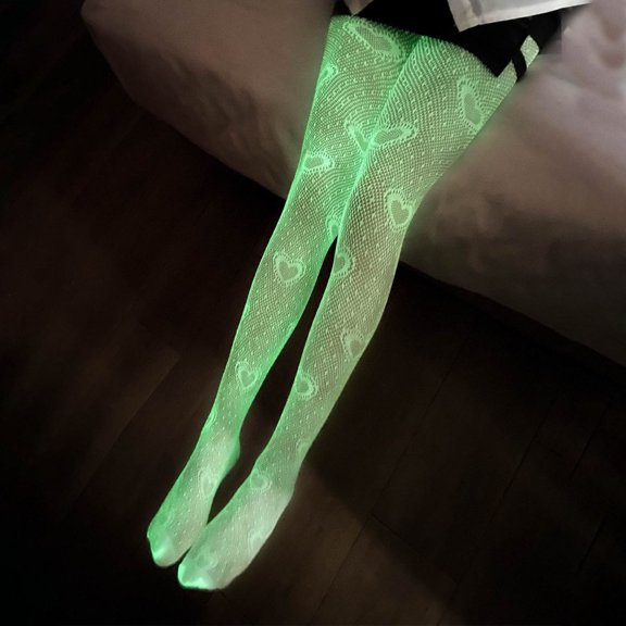 Cxenplz Women's Sexy High Waist Hollow Out Tights Fishnet Stockings Glow in the Dark Pantyhose Luminous Bodysuit Leggings Lingerie Pants for Glowing Party