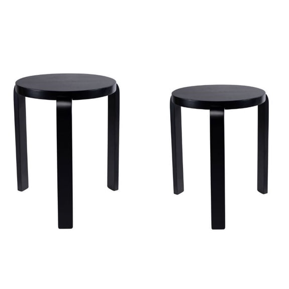 Benjara Mata Stacking Stool Ottoman (Set of 2)- Modern Style- Black Rubberwood