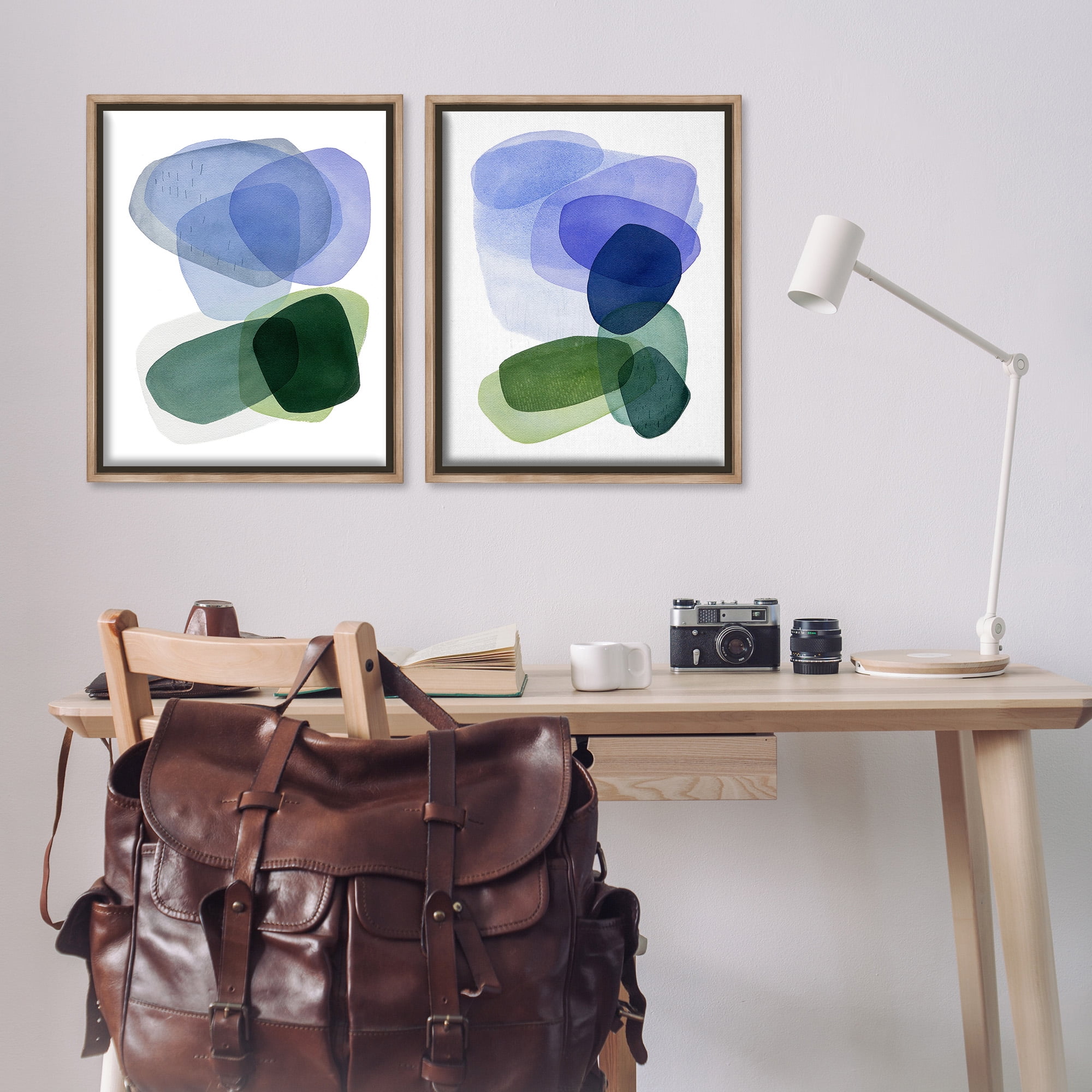 Stupell Industries Minimal Oblong Shapes Abstract Painting Brown Floater Framed Canvas Art Print Wall Art, 25 x 31, Set of 2