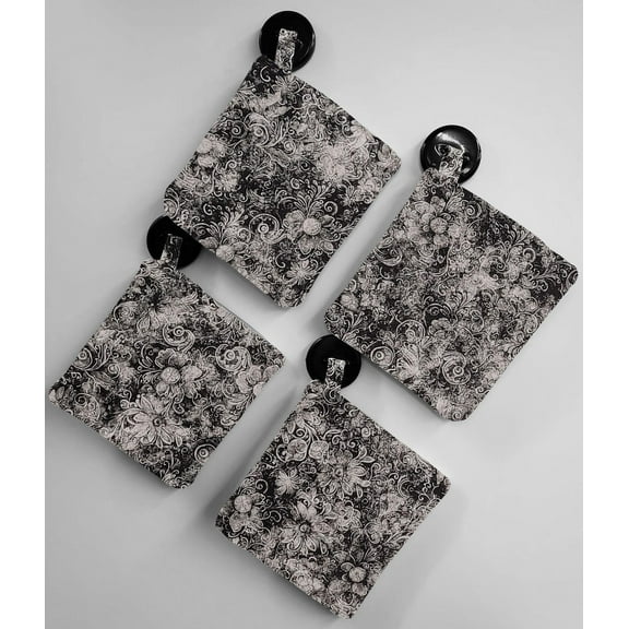 Floral Garden Pot Holders (Set of 4) by Penny's Needful Things (Black & Gray)