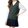 thumbnail image 2 of Spazoro Girls Knit Vest V Neck, Ribbed Trim Sleeveless Regular Fit Solid Color Breathable Preppy Layering Sweater Vest for Kids Army Green Size 11-12, 2 of 8