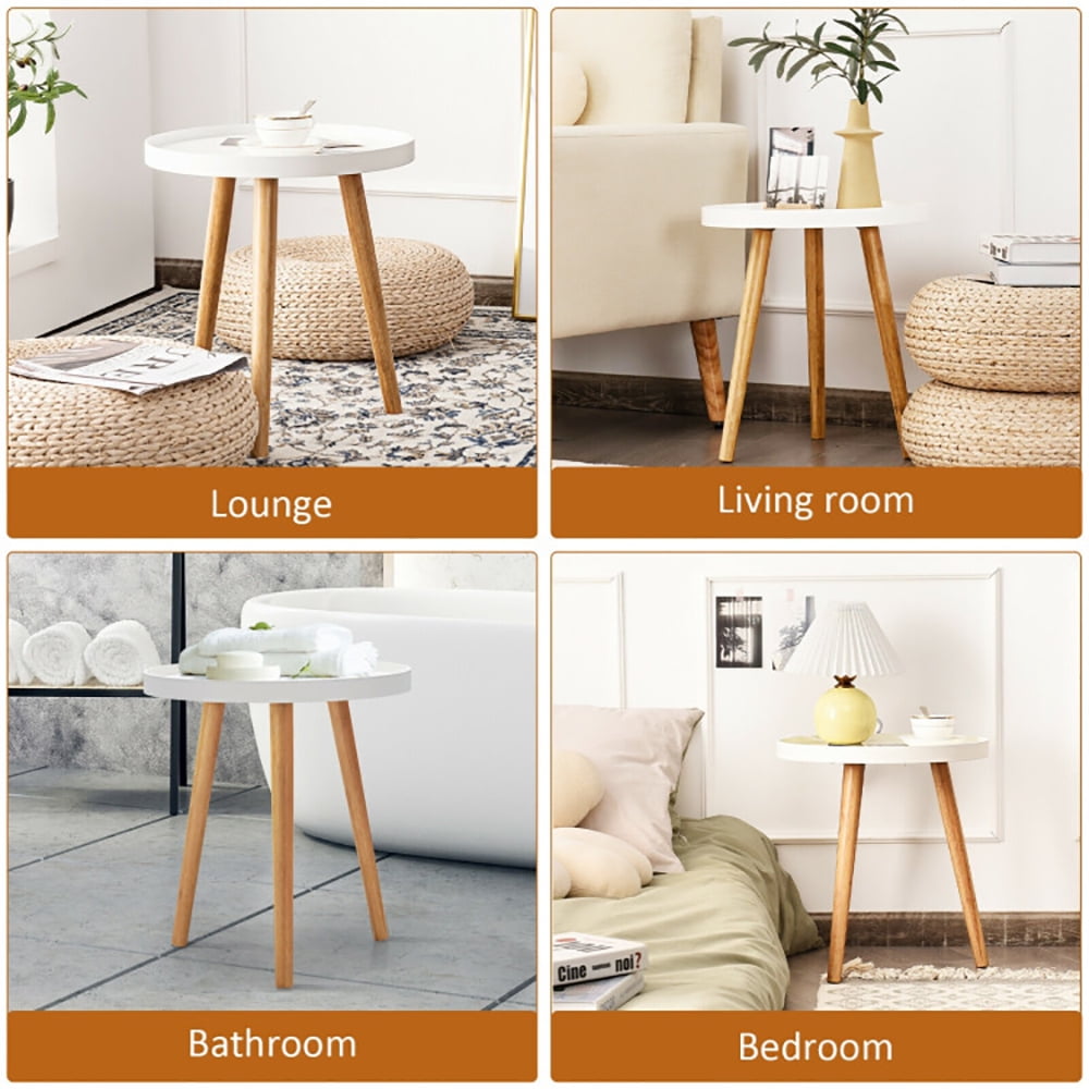 Finihen Round Coffee Table, End Table, Round Side Sofa Coffee Table with Wooden Tray, for Living Room, Bedroom, White Finihen Round Coffee Table, End Table, Round Side Sofa Coffee Table with Wooden Tray, for Living Room, Bedroom, White