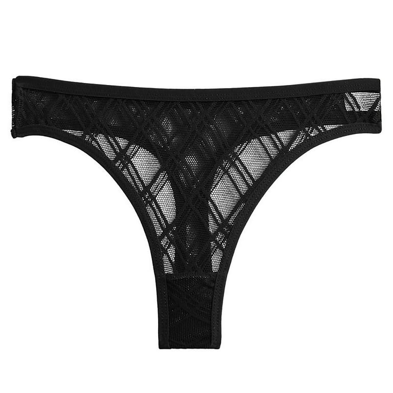 rygai Women Thong Sexy Solid Color Breathable See-through T-shape Hollow  Out Soft Lace Low Waist Women Panties for Inner Wear,Black,L 