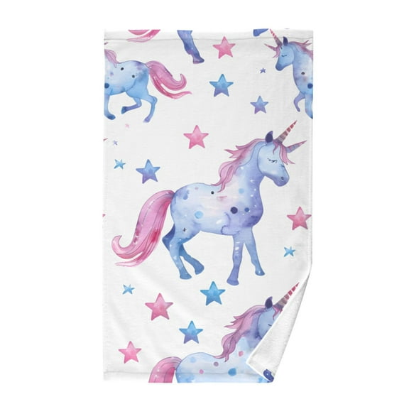 Cute Unicorn and Stars Cotton Face Towels Absorbent Hand Towel Soft Bathroom Towel for Kitchen Hotel Decoration