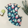 thumbnail image 2 of Girls Pajamas Set Shorts Easter Bunny Rabbit Print and Egg Bilby Print Sunday Summer FUn Sleepwear Clothes Set Loungewear Set Crewneck Fun Cute Fashion Nightwear #Z48 Navy 11-12 Years, 2 of 7
