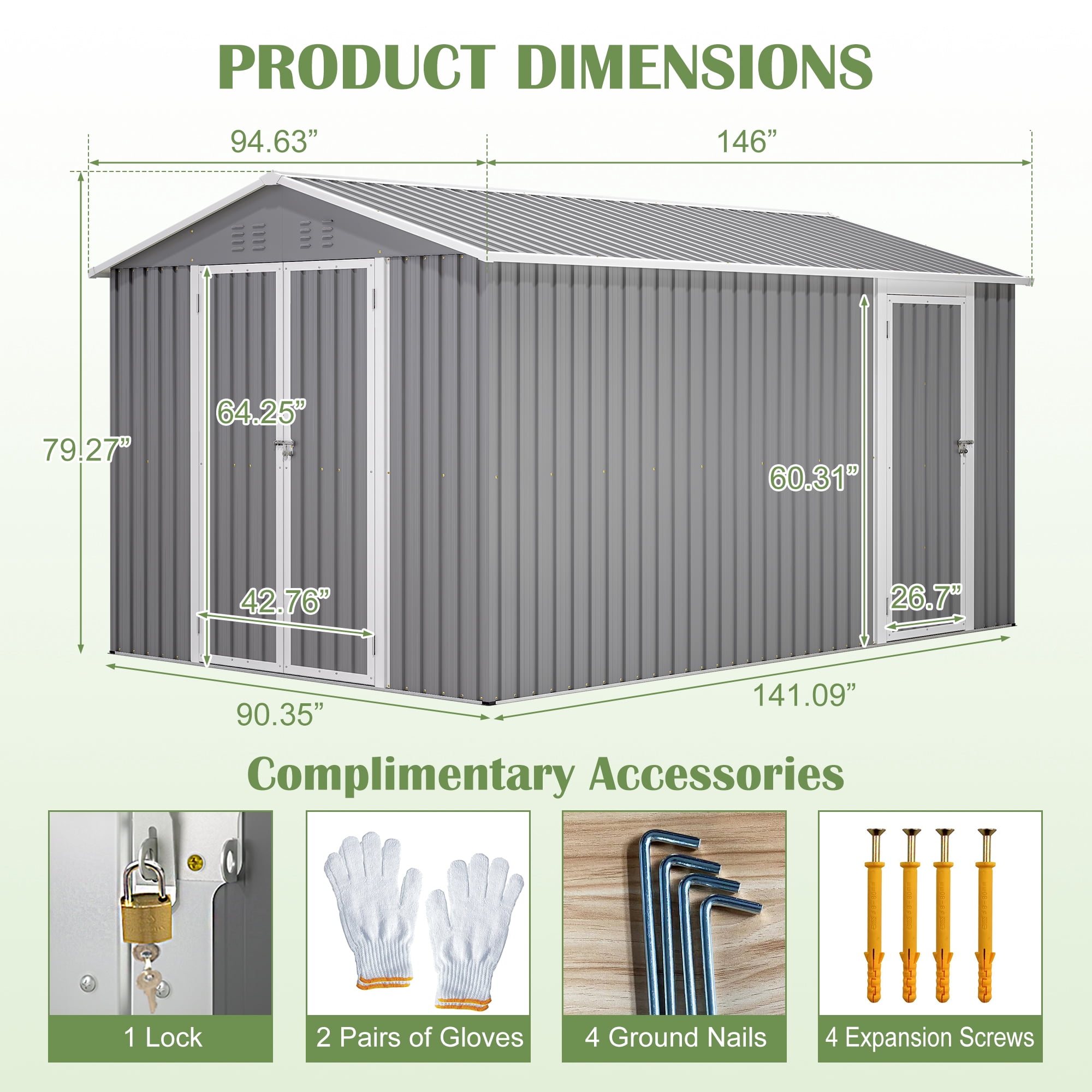 MAYEERTY 6x4FT Compact Outdoor Metal Storage Shed, Galvanized Steel Tool Shed with Lockable Door & Ventilation, All-Weather Organizer for Backyard, Garden & Patio