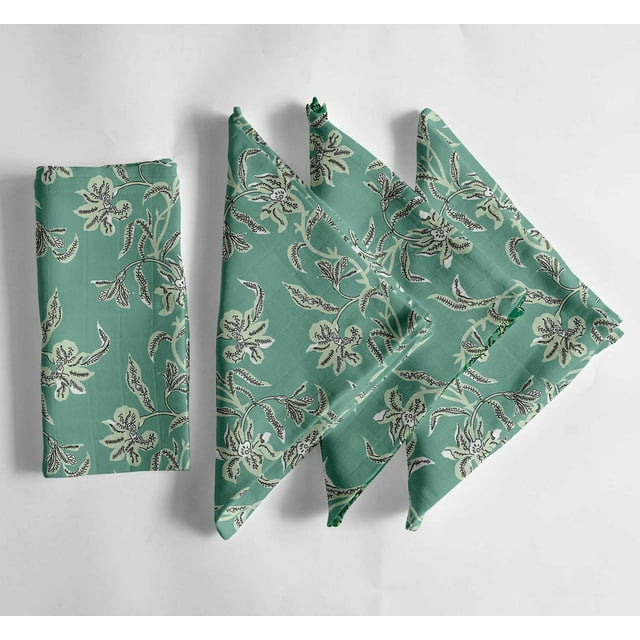 Vargottam Green Leaves Print Cotton Muslin Napkins - Set of 12, 20-Inch, Luxurious Soft Cloth Napkins for Dining & Events, Absorbent, Washable & Tableware