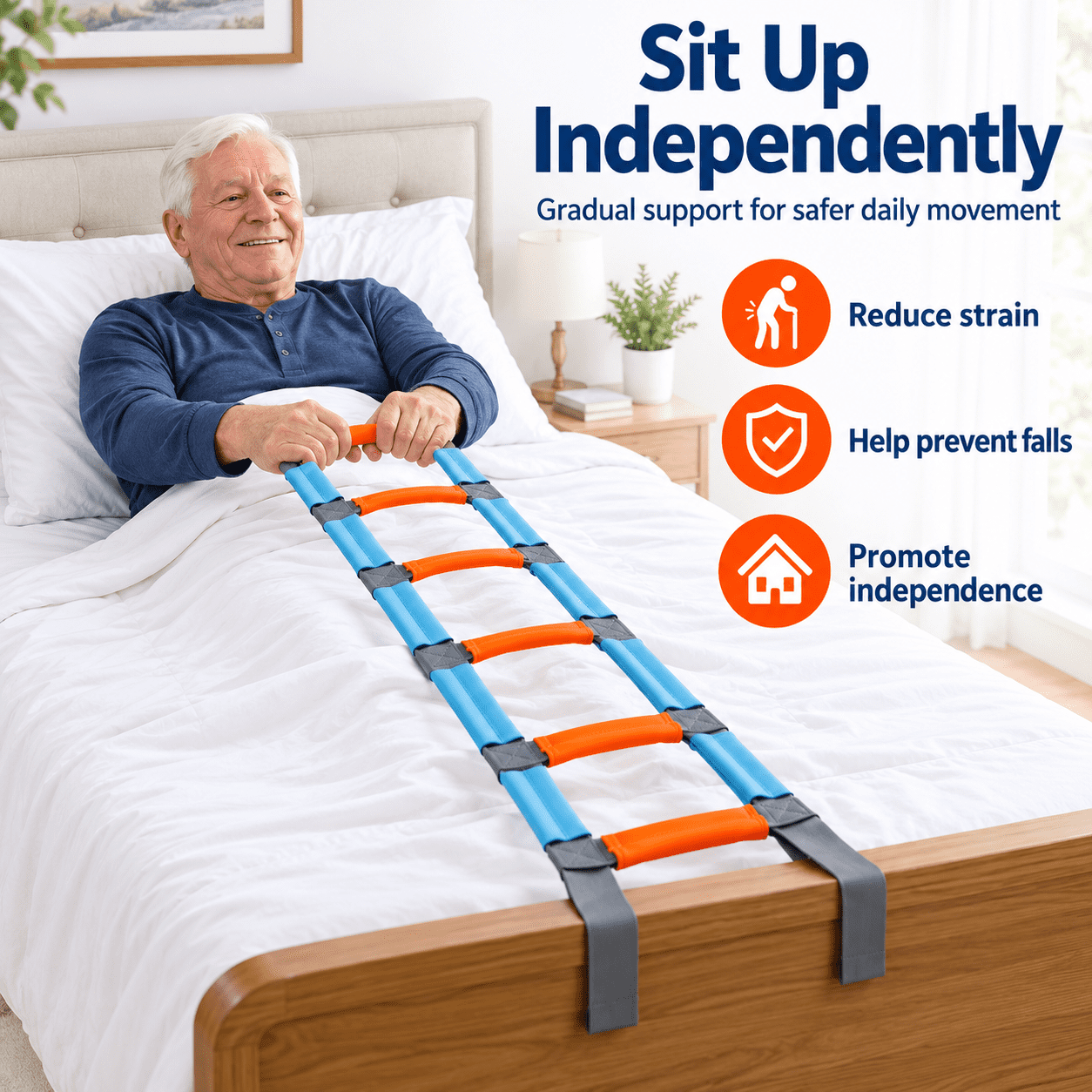 Bed Ladder Assist Rope for Seniors 98.4 x 8.1 in with 6 Handles, Bedridden Elderly Sitting Up Aid for Home Care