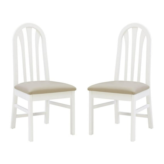 Linon Jerrie Set of 2 Beige Faux Leather Slat Back Dining Chairs in White Wood