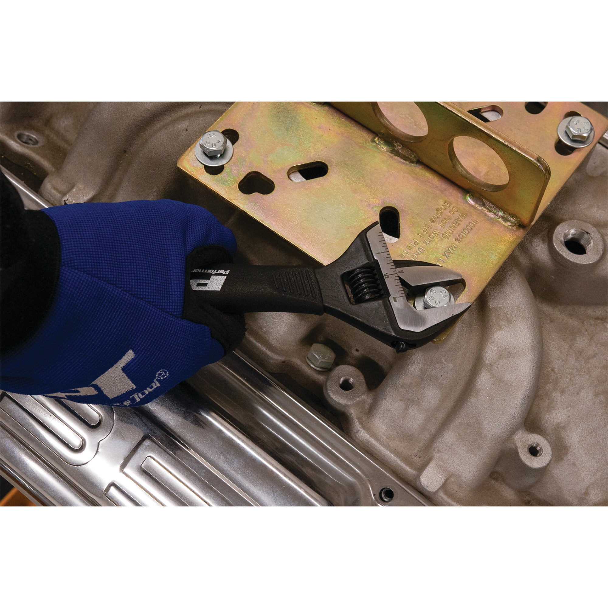 Performance Tool W30622 8 Inch Wide Mouth Adjustable Wrench: 1-1/2-in Jaw Capacity, Chrome Vanadium Steel, Ergonomic Molded Grip, Black Phosphate Finish, SAE/Metric, For Auto, Home, Black