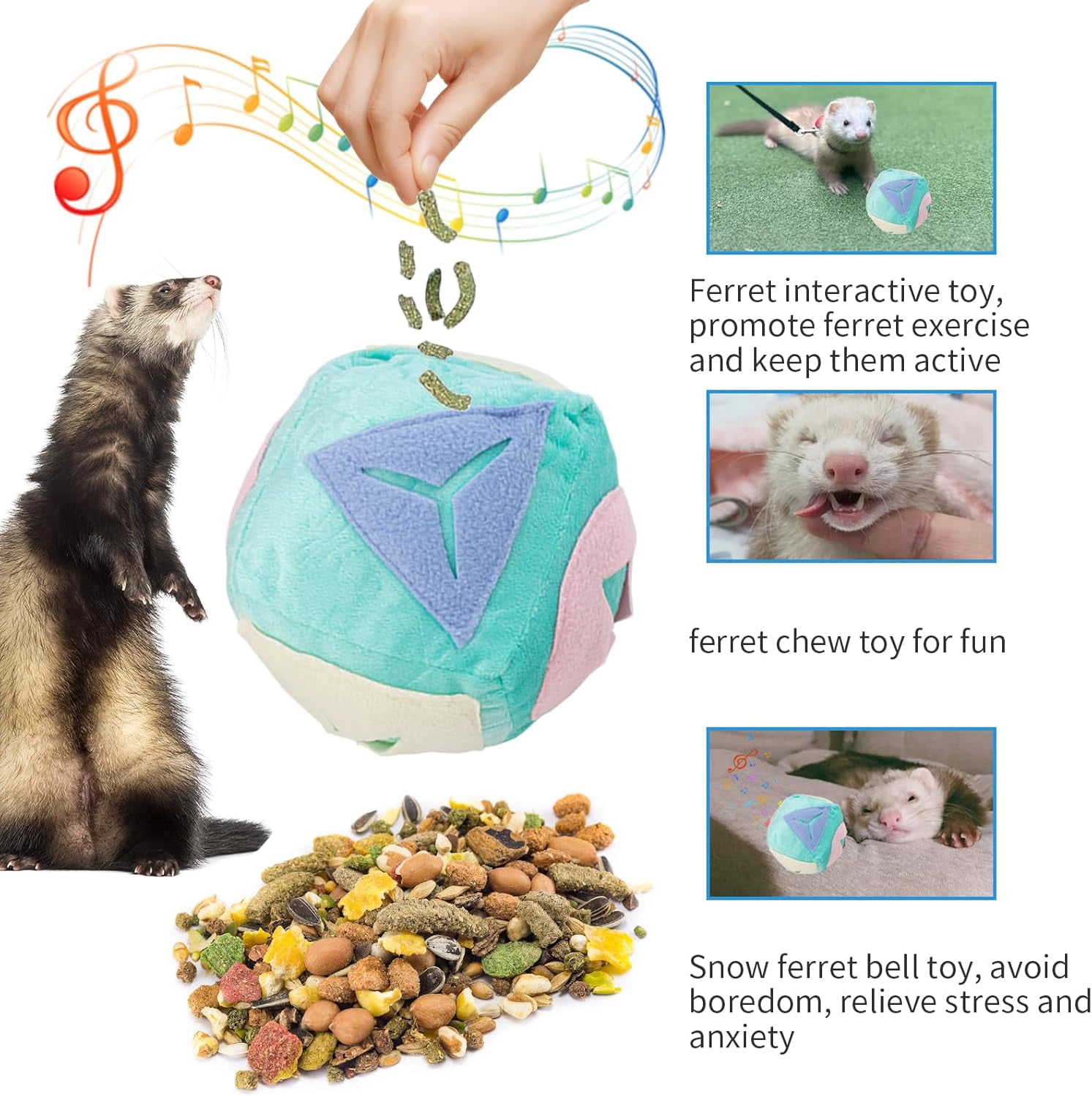 ABCISI Ferret Toy with Bell, Washable Puzzle Feed Game Ferret Foraging Ball Toy for Boredom, Snuffle Ball Treat Dispenser Exercise Ferret Enrichment Toys for Cage, Toys for Ferrets, Hedgehog, Rat