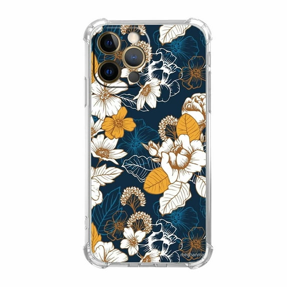 Navy and Gold Peony and Blossom Flower Case for iPhone 11 Pro Max,Aesthetic Colourful Floral Pattern Soft TPU Full Cover Case