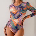 thumbnail image 2 of zaveiop Womens Long Sleeve Rash Guard UV UPF 50+ Sun Protection Printed Zipper Surfing One Piece Swimsuit Bathing Suit (Orange, M), 2 of 7