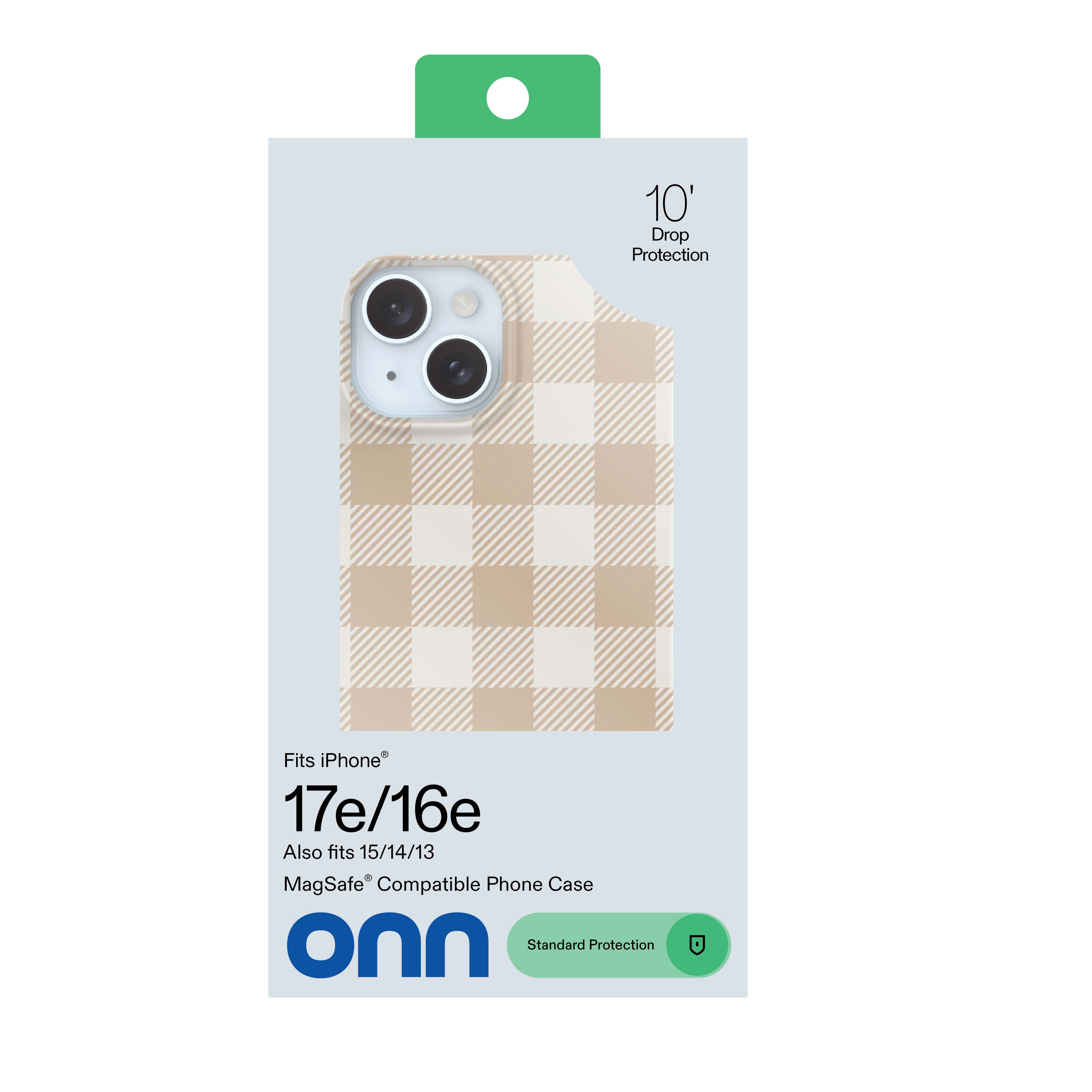 onn Phone Case for iPhone 17e / 16e / 15 / 14 / 13, MagSafe Compatible - Beige Gingham