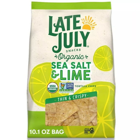 Late July Snacks Thin and Crispy Organic Tortilla Chips with Sea Salt and Lime 10.1oz (Pack of 6)