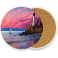 thumbnail image 2 of Sailboat and Lighthouse Coaster, Drinks Round Absorbent Stone Set with Ceramic Stone and Cork Base, Tabletop Protection Mats and Cups Place for 4PCS Home Decor, 2 of 6