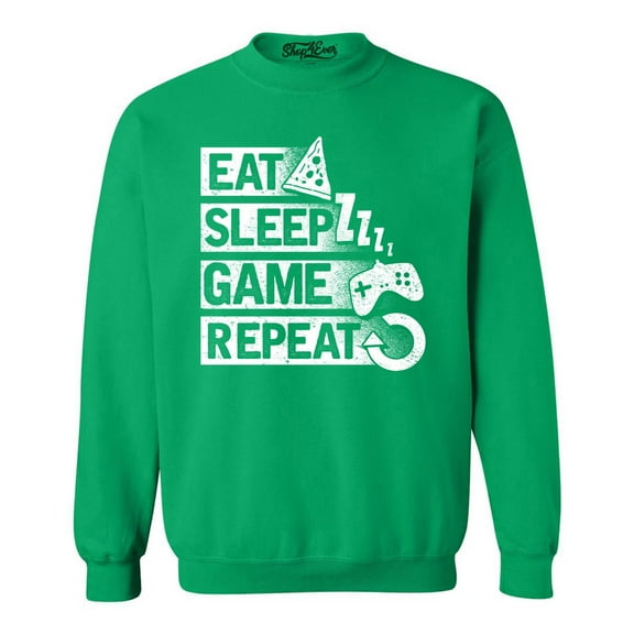 Shop4Ever Men's Eat Sleep Game Repeat Crewneck Sweatshirt XX-Large Irish Green