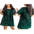 thumbnail image 2 of Robe Chemise Ample à Paillettes pour Femmes Manches Courtes Babydoll Ligne A Mini Robe Décontractée Concert Fête Clubwear, 2 of 7