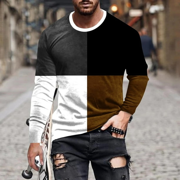Blusas y camisas de manga larga con cuello redondo para hombre, estilo casual, cuello redondo, manga larga, estampado, blusa para hombre