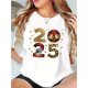thumbnail image 1 of Creative Christmas Elements 2025 Pattern Print Women's Fashion Trendy Round Neck Short Sleeve, Simple Casual Sports T-shirt, Holiday Comfortable Summer Top Women's Clothing, 1 of 6