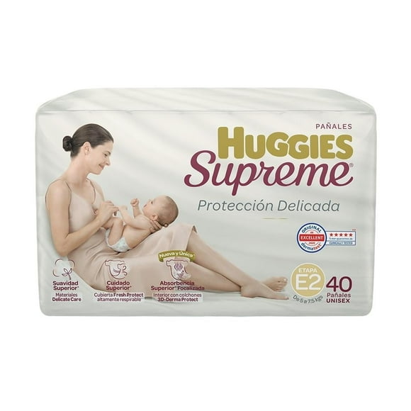 Pañales Huggies Supreme etapa 2 unisex 40 piezas