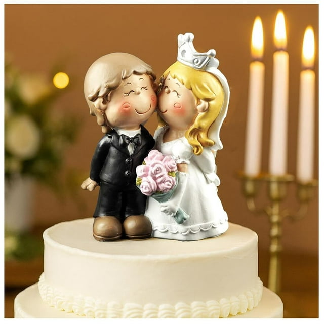 Bonita decoración para tartas de boda para novios Mini figura de resina para decoración de pasteles, centro de mesa, expositor de estante, elegante decoración clásico para tartas de boda, 9 cm de