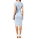 thumbnail image 3 of Vestido elegante de tweed para mujer Inspire Chic, con cuello redondo, mangas cortas, estilo vintage, ajustado, midi, talla XS, azul claro, 3 of 6