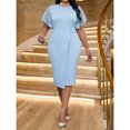 thumbnail image 5 of Elegant Blue Midi Dress With Lace Flounce Sleeves And Belted Waist For Office Or Evening, 5 of 6