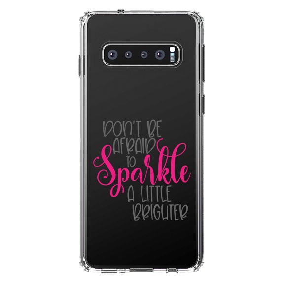 DistinctInk Clear Shockproof Hybrid Case for Samsung Galaxy S10  PLUS (6.4" Screen) - TPU Bumper Acrylic Back Tempered Glass Screen Protector - Don't Be Afraid to Sparkle A Little Brighter