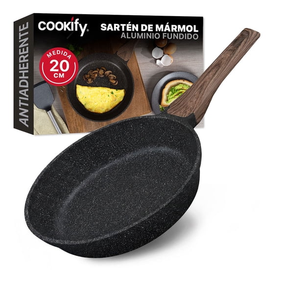 Sartén de Aluminio con Revestimiento Antiadherente, 100% Libre de PFOA Cookify (Mármol Negro, 20 cm)