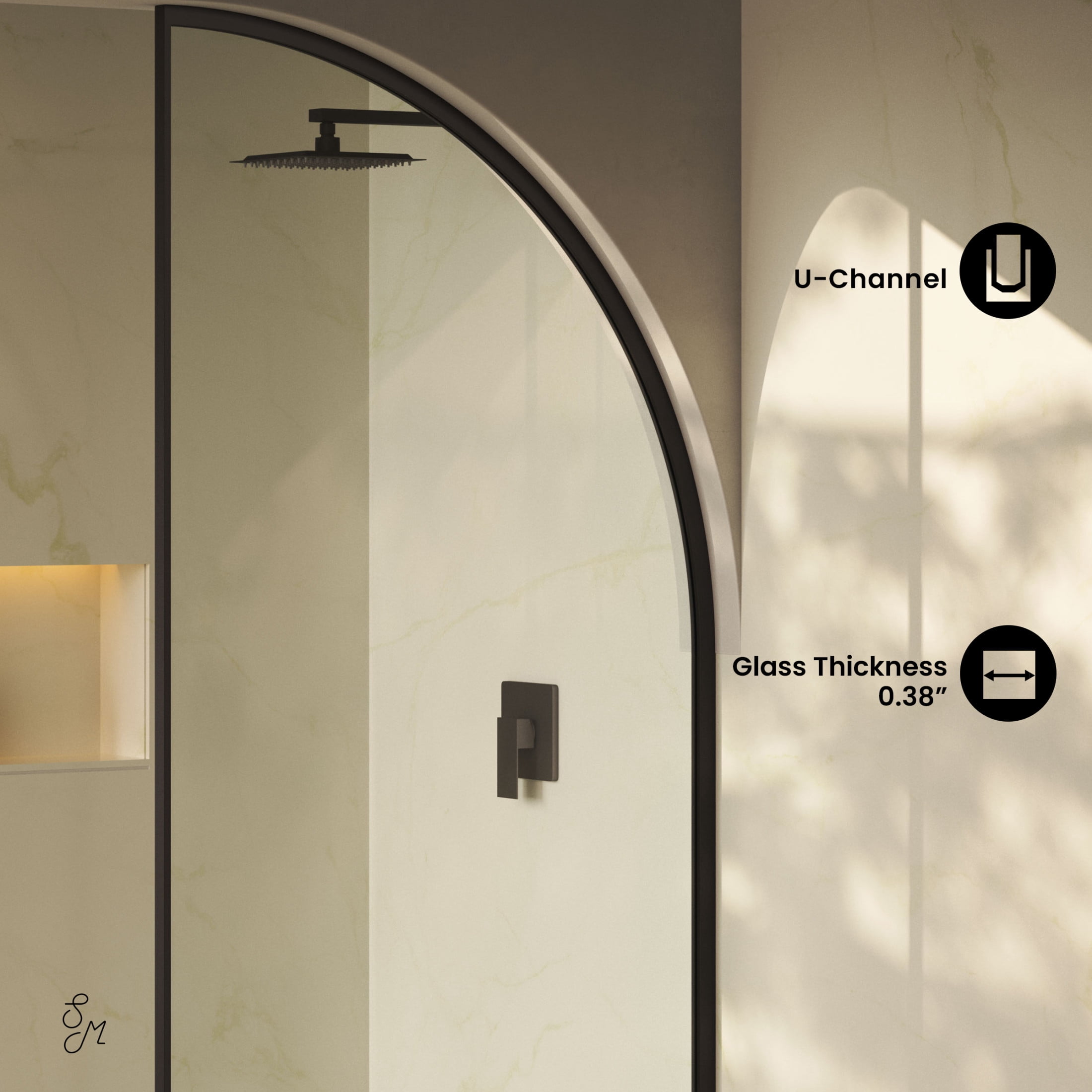 Demi 34 x 76 Framed Fixed 3/8 in. (10mm) Clear Tempered Glass Shower Door with Black Matte Frame