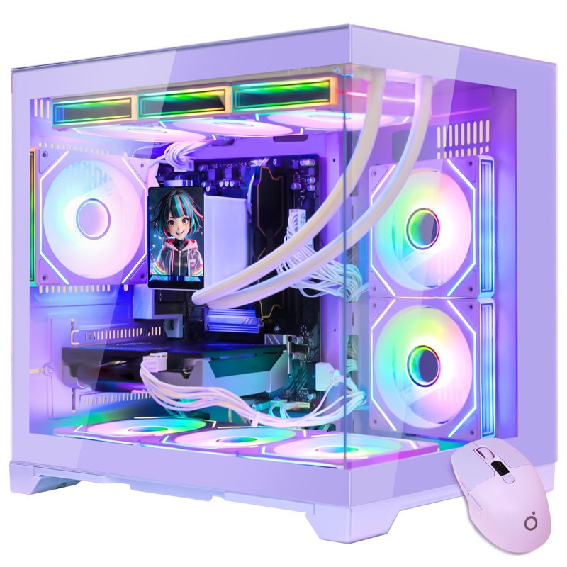 Hoengager Gaming PC AMD Ryzen 7 9700X, GeForce RTX 5070 12G, 32GB DDR5, 2TB SSD, 850W Gold PSU, RGB FUSION 2.0, RGB Liquid Cooler, Windows 11 - Purple