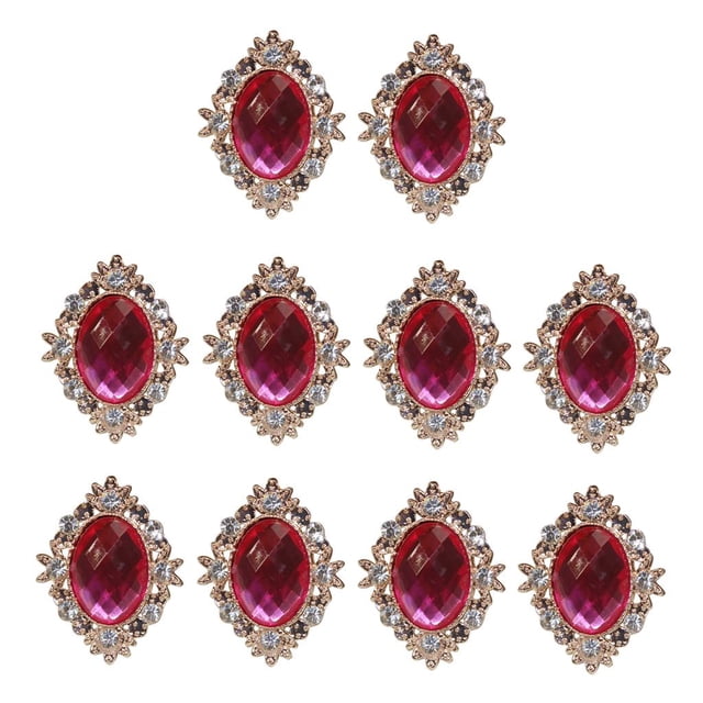 Rongfmy 10 Rhinestone Cabochons Flat Back Embellishments Wedding Phone Decor Fushcia 30x25mm