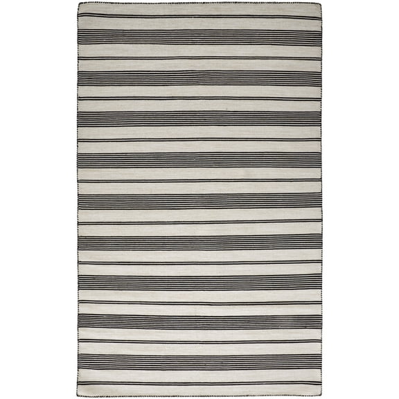 Feizy Duprine Transitional Stripes, Black/White/Ivory, 2' x 3' Accent Rug Easy Care Fade Resistant Stain Resistant Casual Geometric Design Carpet for Living Dining Bed Room
